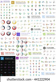 Huge logo mega collection. Business abstract logotype set. All kinds of universal shapes - swirls, circles, lines, letters and other