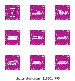 Huge machine icons set. Grunge set of 9 huge machine vector icons for web isolated on white background