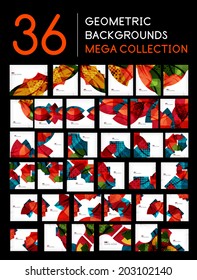 Huge mega collection of 36 geometric shape abstract backgrounds. Templates made of semicircles pieces in glossy style