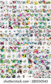 Huge mega collection of abstract geometric paper graphic layouts. Universal backgrounds, presentation templates or web covers