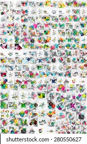 Huge mega collection of abstract geometric paper graphic layouts. Universal backgrounds, presentation templates or web covers