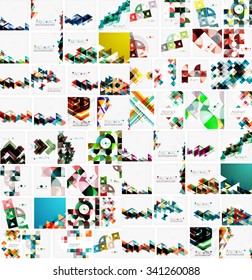 Huge mega collection of abstract geometric paper graphic layouts. Universal backgrounds, presentation templates or web covers. Vector illustration