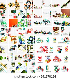 Huge mega collection of abstract geometric paper graphic layouts. Universal backgrounds, presentation templates or web covers. Vector illustration