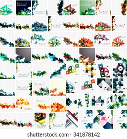 Huge mega collection of abstract geometric paper graphic layouts. Universal backgrounds, presentation templates or web covers. Vector illustration