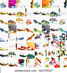 Huge mega collection of abstract geometric paper graphic layouts. Universal backgrounds, presentation templates or web covers. Vector illustration