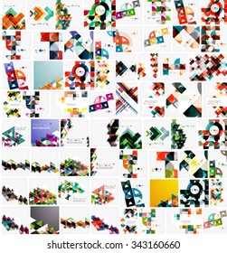 Huge mega collection of abstract geometric paper graphic layouts. Universal backgrounds, presentation templates or web covers. Vector illustration