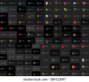 Huge mega collection of abstract logos. Linear logotypes made of overlapping multicolored segments of lines. Universal business icons, symbols for branding design