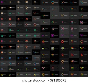 Große Mega-Kollektion abstrakter Logos. Lineare Logotypen aus überlappenden mehrfarbigen Linien. Universelle Unternehmenssymbole, Symbole für Branding-Design