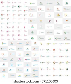 Huge mega collection of abstract logos. Linear logotypes made of overlapping multicolored segments of lines. Universal business icons, symbols for branding design