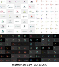 Enorme mega colección de logos abstractos. Lotipos lineales hechos de segmentos multicolores de líneas superpuestos. Iconos comerciales universales, símbolos para el diseño de marca