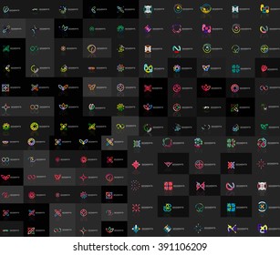 Huge mega collection of abstract logos. Linear logotypes made of overlapping multicolored segments of lines. Universal business icons, symbols for branding design