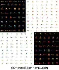 Huge mega collection of abstract logos. Linear logotypes made of overlapping multicolored segments of lines. Universal business icons, symbols for branding design