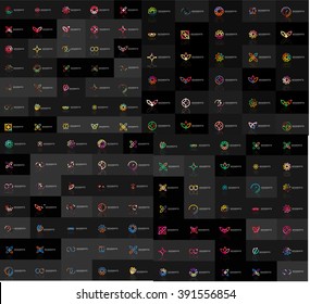 Huge mega collection of abstract logos. Linear logotypes made of overlapping multicolored segments of lines. Universal business icons, symbols for branding design