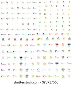 Enorme mega colección de logos abstractos. Lotipos lineales hechos de segmentos multicolores de líneas superpuestos. Iconos comerciales universales, símbolos para el diseño de marca
