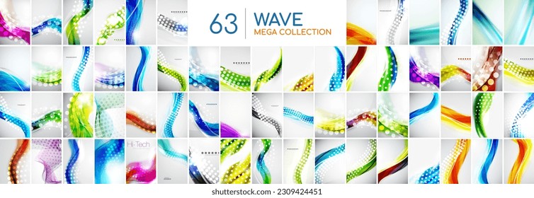 Huge mega collection of color wave patterns technology, digital concepts. Abstract backgrounds bundle for wallpaper, banner, background, landing page, wall art, invitation, prints, posters