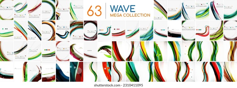 Huge mega collection of flowing wave patterns. Abstract backgrounds bundle for wallpaper, banner, background, landing page, wall art, invitation, prints, posters