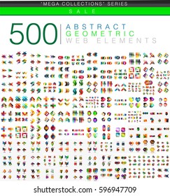 Huge mega set of 500 business paper origami style option infographic banners. Geometrical modern stylish elements with sample text, banners and labels or tags