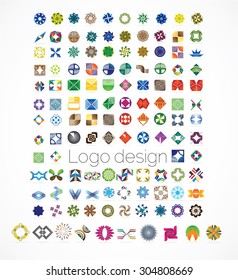 Huge mega set of abstract company logos mega collection, concepts swirls waves.Business abstract set of 124 logo designs,vector illustration.Unusual icons - isolated on white background,abstract icon