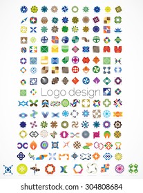 Huge mega set of abstract company logos mega collection, concepts swirls waves.Business abstract set of 154 logo designs,vector illustration.Unusual icons - isolated on white background,abstract icon