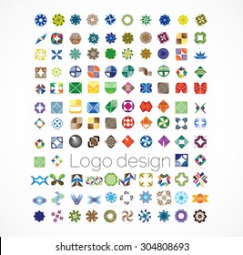 Huge mega set of abstract company logos mega collection, concepts swirls waves.Business abstract set of 114 logo designs,vector illustration.Unusual icons - isolated on white background,abstract icon