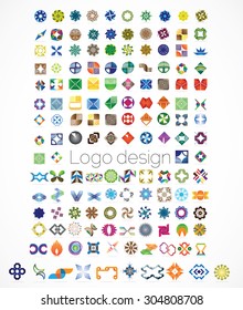 Huge mega set of abstract company logos mega collection, concepts swirls waves.Business abstract set of 144 logo designs,vector illustration.Unusual icons - isolated on white background,abstract icon