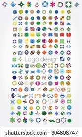 Huge mega set of abstract company logos mega collection, concepts swirls waves.Business abstract set of 194 logo designs,vector illustration.Unusual icons - isolated on white background,abstract icon