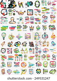 Huge mega set of infographic templates, modern compositions woth labels, stickers, words and other