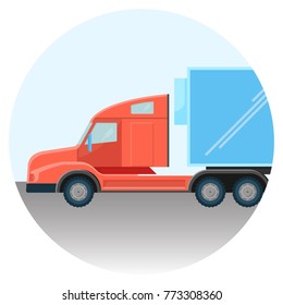 Huge modern truck red spacious cabin inside circle