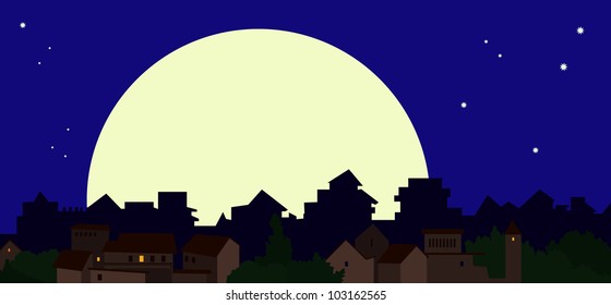 A huge moon over the city