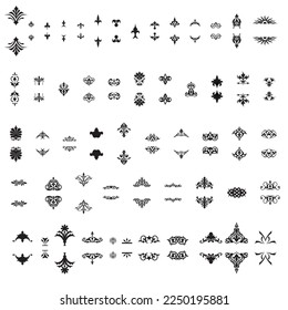 a huge number of details of different ornaments in different styles and vector format, black and white, a collection of ornaments