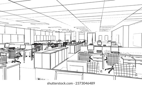 huge office area,office area for document work line drawings,3d rendering