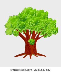 Huge old tree  isolated on white background. Vector illustration.