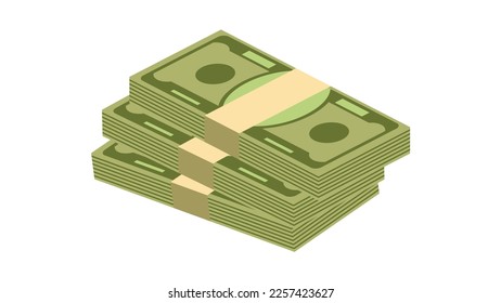 Huge packs of paper money. Bundle with cash bills. Keeping money in bank. Deposit, wealth, accumulation and inheritance. Flat vector cartoon money illustration. Objects isolated on a white background.