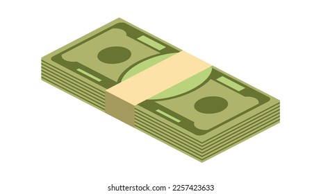 Huge packs of paper money. Bundle with cash bills. Keeping money in bank. Deposit, wealth, accumulation and inheritance. Flat vector cartoon money illustration. Objects isolated on a white background.