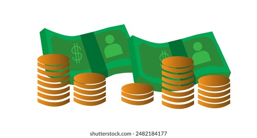 Huge packs of paper money. Keeping money in bank.accumulation and inheritance. Flat vector cartoon money illustration. Objects isolated on a white background.