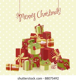 A huge pile of Christmas gifts. Vector Illustration