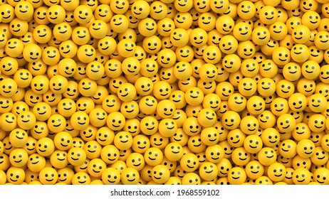Huge pile of yellow balls with smiling faces. Social media and communications concept vector background