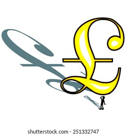 Huge Pound sign casting long shadow with silhouette of man looking up isolated vector Illustration