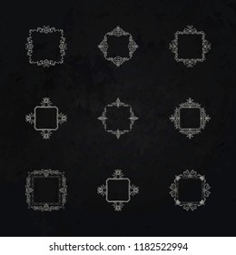 Huge rosette wicker border collection. Vintage vector symbol for decoration text, certificate and page decor in advertising. Black flourish sign and classic logo. Motifs frames and ornate elements.
