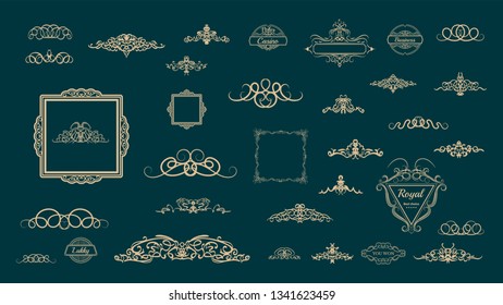 Huge rosette wicker border collection. Vintage vector symbol for decoration text, certificate and page decor in advertising. Business flourish sign and classic logo. Motifs frames and ornate elements.