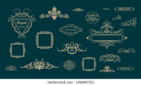 Huge rosette wicker border collection. Vintage vector symbol for decoration text, certificate and page decor in advertising. 