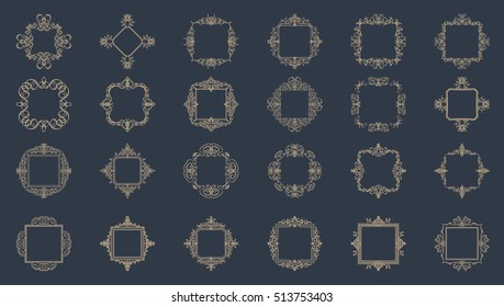 A huge rosette wicker border collection in vector. Yellow vintage text, certificate and page decoration in advertising. Business flourish signs and classic logo. Motifs frames and ornate elements.