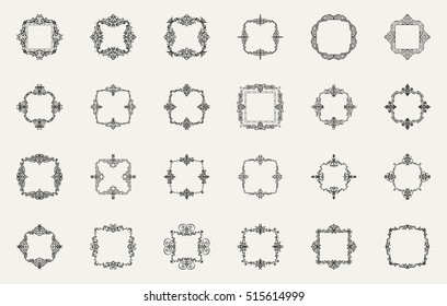 A huge rosette wicker border collection in vector. Yellow vintage text, certificate and page decoration in advertising. Business flourish signs and classic logo. Motifs frames and ornate elements.