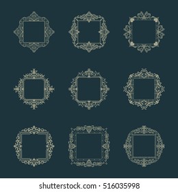 A huge rosette wicker border collection in vector. Yellow vintage text, certificate and page decoration in advertising. Business flourish signs and classic logo. Motifs frames and ornate elements.