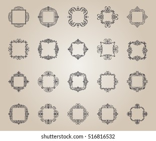 A huge rosette wicker border collection in vector. Yellow vintage text, certificate and page decoration in advertising. Business flourish signs and classic logo. Motifs frames and ornate elements.