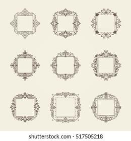A huge rosette wicker border collection in vector. Yellow vintage text, certificate and page decoration in advertising. Business flourish signs and classic logo. Motifs frames and ornate elements.