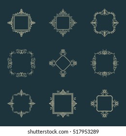 A huge rosette wicker border collection in vector. Yellow vintage text, certificate and page decoration in advertising. Business flourish signs and classic logo. Motifs frames and ornate elements.