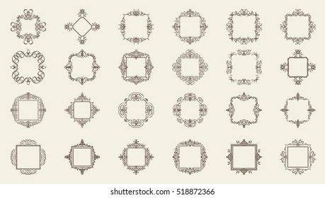 A huge rosette wicker border collection in vector. Yellow vintage text, certificate and page decoration in advertising. Business flourish signs and classic logo. Motifs frames and ornate elements.