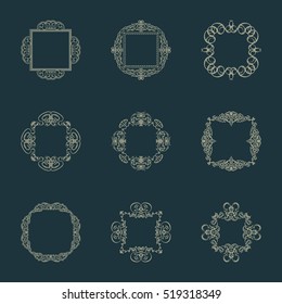 A huge rosette wicker border collection in vector. Yellow vintage text, certificate and page decoration in advertising. Business flourish signs and classic logo. Motifs frames and ornate elements.