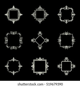 A huge rosette wicker border collection in vector. Yellow vintage text, certificate and page decoration in advertising. Business flourish signs and classic logo. Motifs frames and ornate elements.